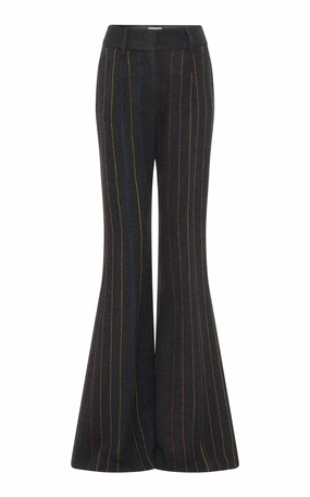 Rhein Flare Pant in Charcoal Multi Pinstripe Wool Cashmere TemperatureRegulation