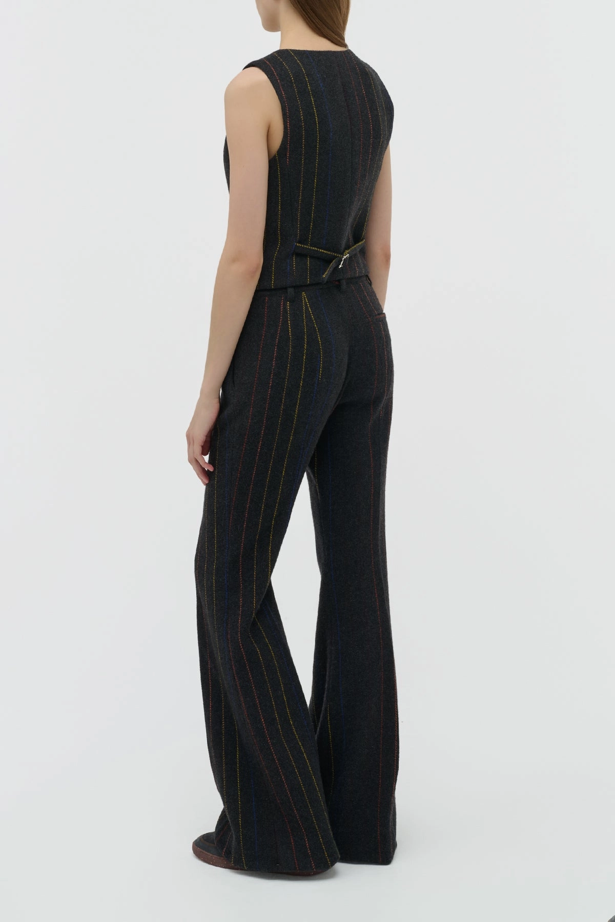 Urban Style RuggedDurability Rhein Flare Pant in Charcoal Multi Pinstripe Wool Cashmere