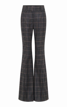 Smooth Fit Lining Cropped hem Rhein Flare Pant in Charcoal Multi Wool Silk Clubcheck Plaid