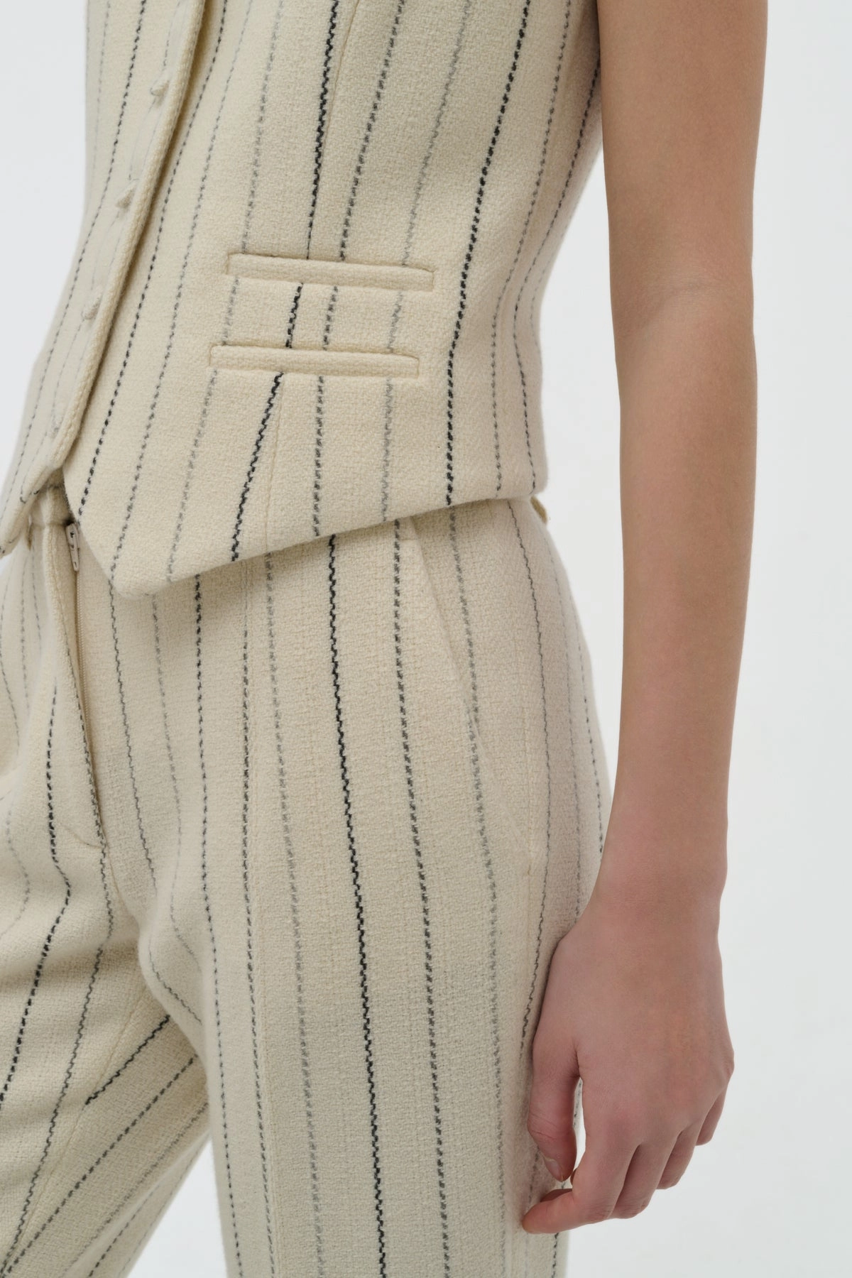 Warm design Rhein Flare Pant in Ivory Multi Pinstripe Wool Cashmere