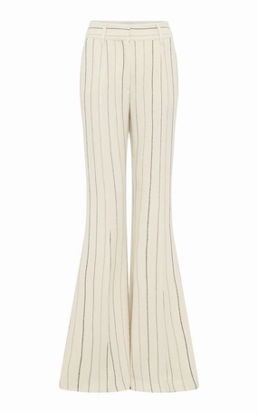 Effortless Fit Rhein Flare Pant in Ivory Multi Pinstripe Wool Cashmere