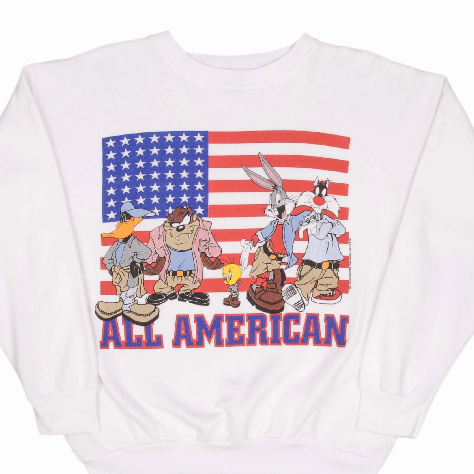 product low end affordability VINTAGE LOONEY TUNES ALL AMERICAN SWEATSHIRT 1995 SIZE XL