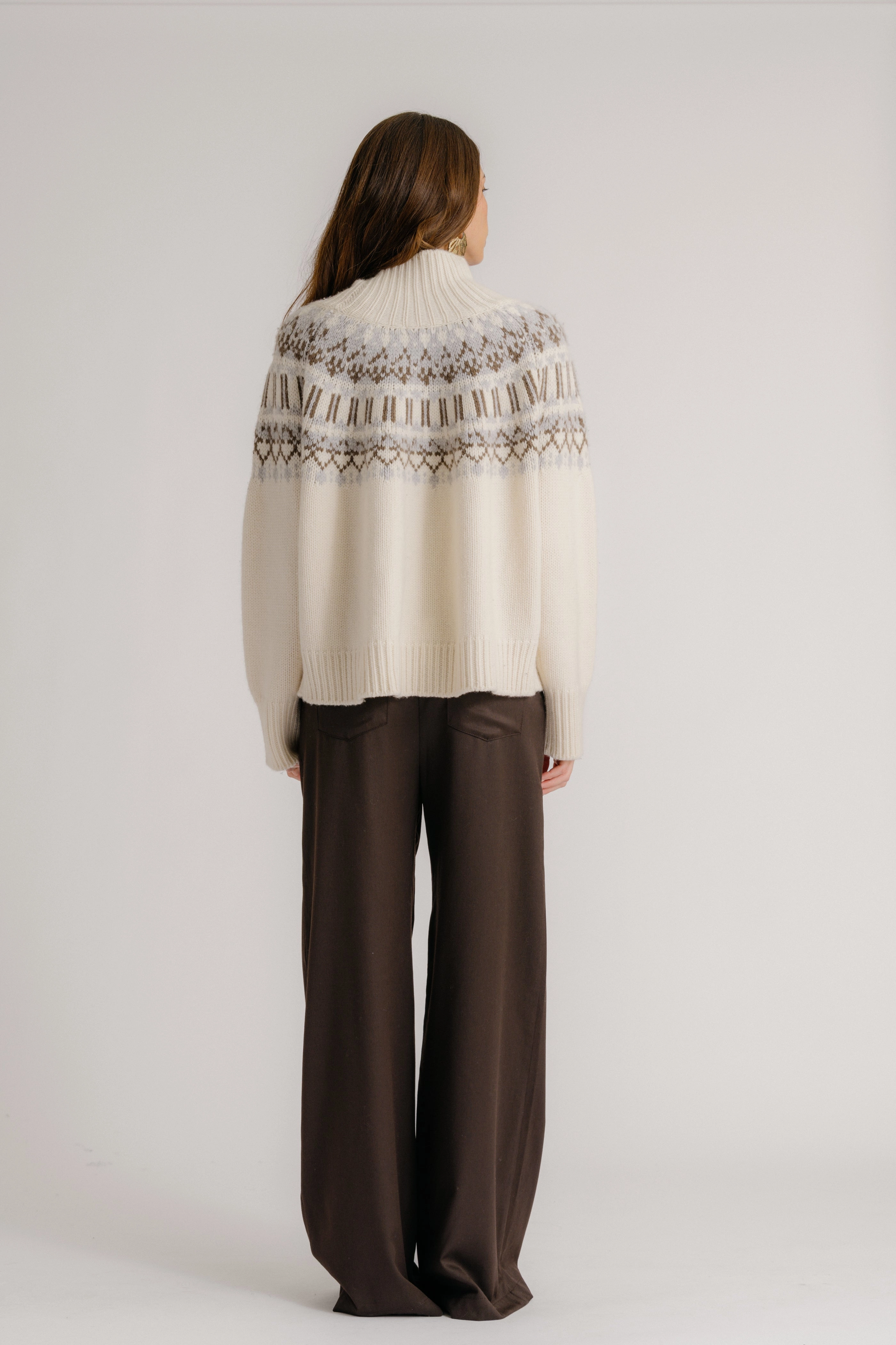 Basic Layer Winter Perfection SCOTTIE SLOUCHY FAIR ISLE CASHMERE MOCK NECK  | GARDENIA FAIR ISLE