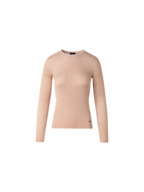 Spandex Integration Seamless Rib Silk Cotton Knit Crew Neck Sweater