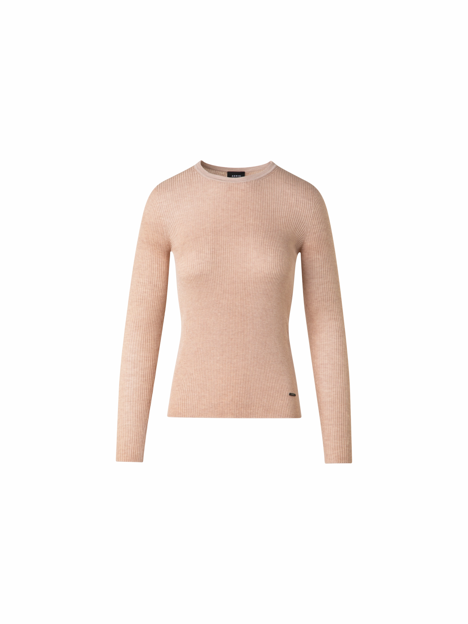 Spandex Integration Seamless Rib Silk Cotton Knit Crew Neck Sweater