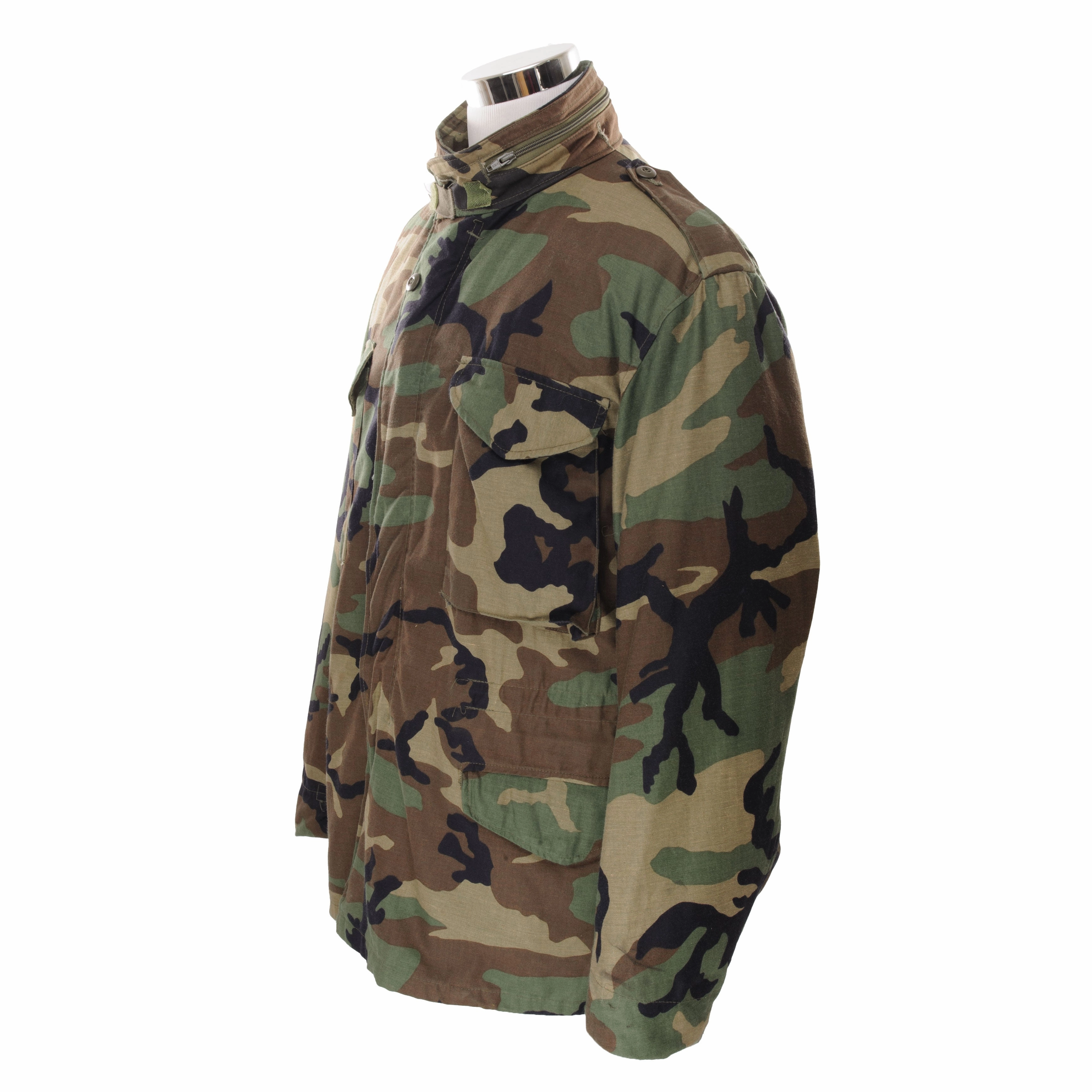 VINTAGE US ARMY M-1965 M65 WOODLAND CAMO FIELD JACKET 1984 LARGE REGULAR W LINER sun resistant Stretchable Material