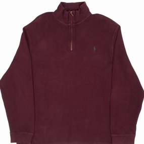 VINTAGE POLO RALPH LAUREN BURGUNDY QUARTER 1/4 ZIP SWEATER 1990S XL Layered Look Soft Wearable