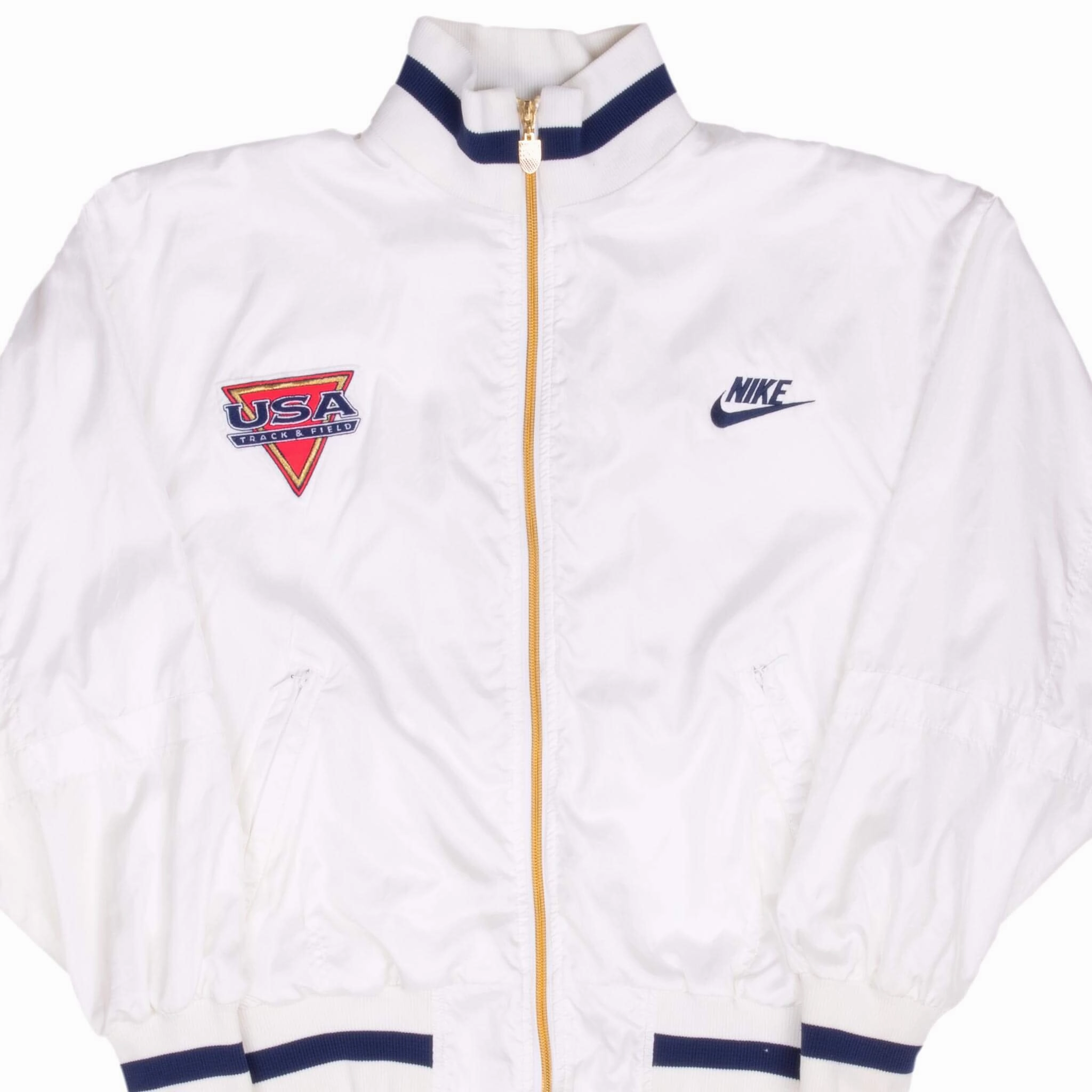 Endorse AdjustableHood VINTAGE NIKE TRACK AND FIELD TEAM USA WHITE TRACK JACKET 1980S SMALL MADE USA