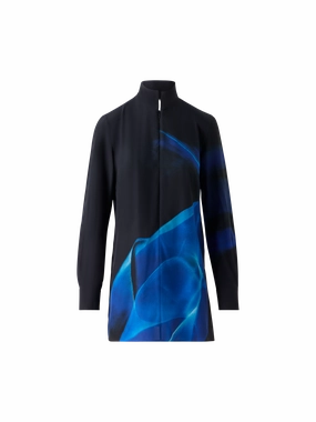 Silk Tunic Blouse in Alyson's Cyanotype Print Layering Essential Trendy Look