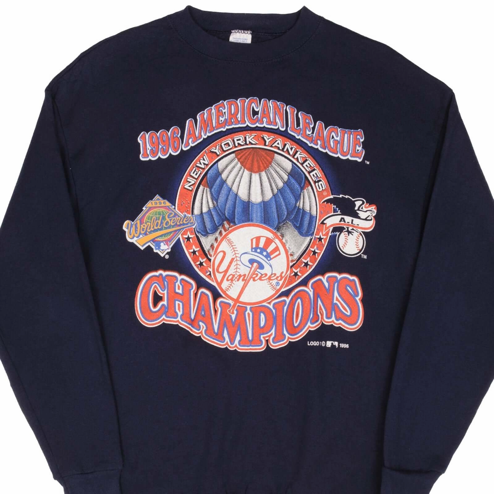 VINTAGE MLB NEW YORK YANKEES WORLD CHAMPIONS 1996 SWEATSHIRT LARGE MADE IN USA Fresh Look Comfy Layer