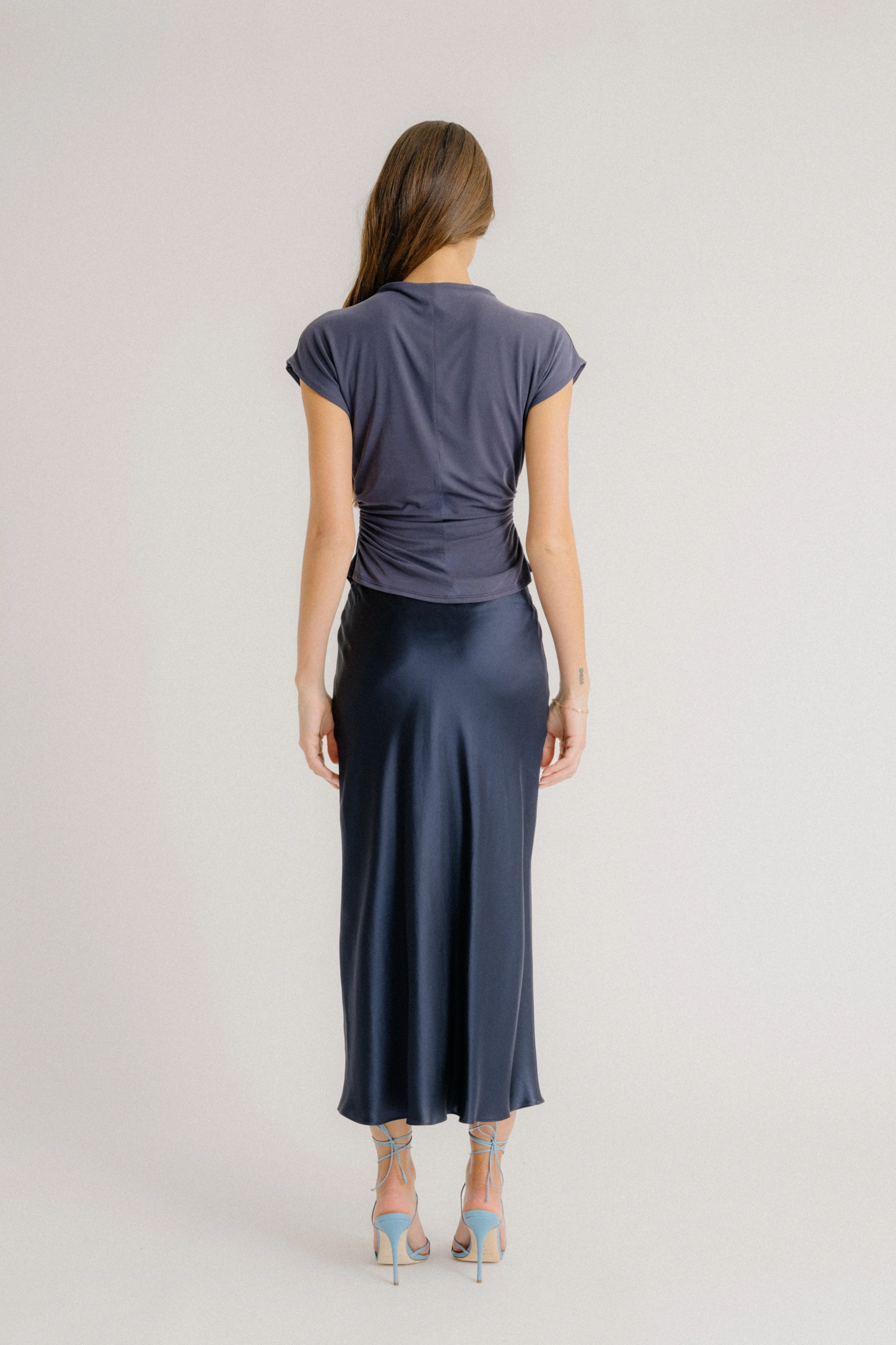 Wardrobe Basics MIRANDA TRIM BIAS CUT PULL ON SILK  SKIRT | MIDNIGHT NAVY