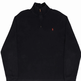 Monochrome Look Fresh Minimal VINTAGE POLO RALPH LAUREN BLACK QUARTER 1/4 ZIP SWEATER 1990S SIZE XL