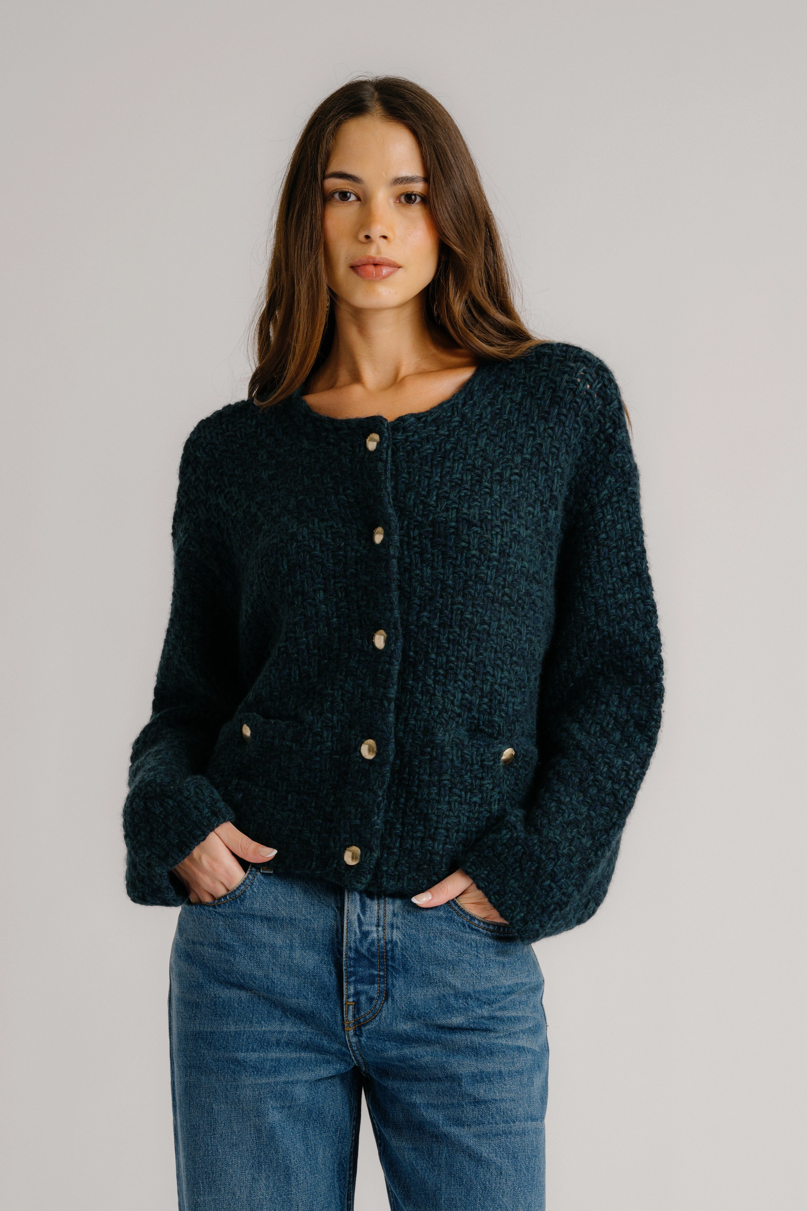 CHARLENE CROPPED WELT POCKET CASHMERE JACKET | SACRAMENTO MULTI Textured Weave