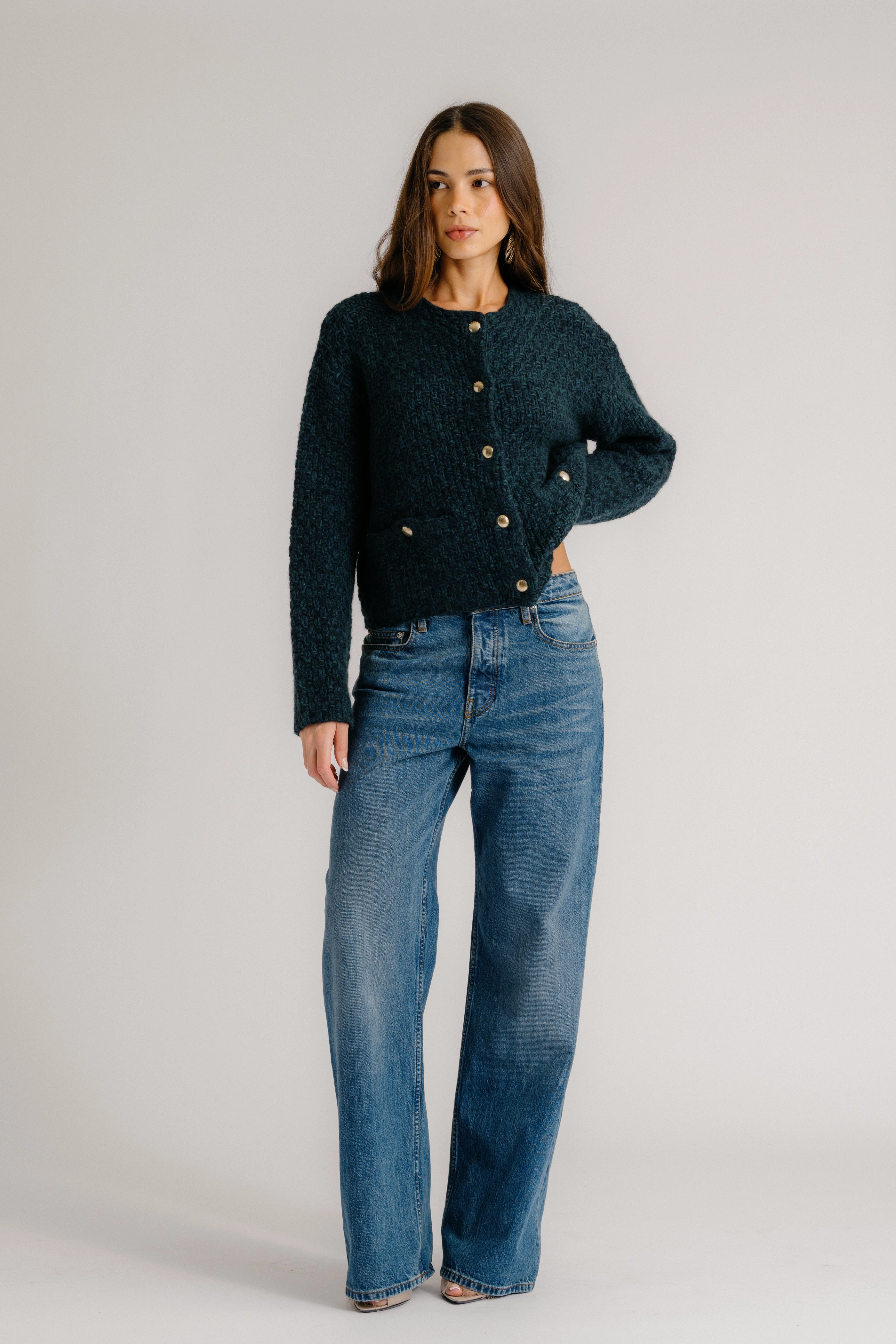 Chilly Comfort Look CHARLENE CROPPED WELT POCKET CASHMERE JACKET | SACRAMENTO MULTI