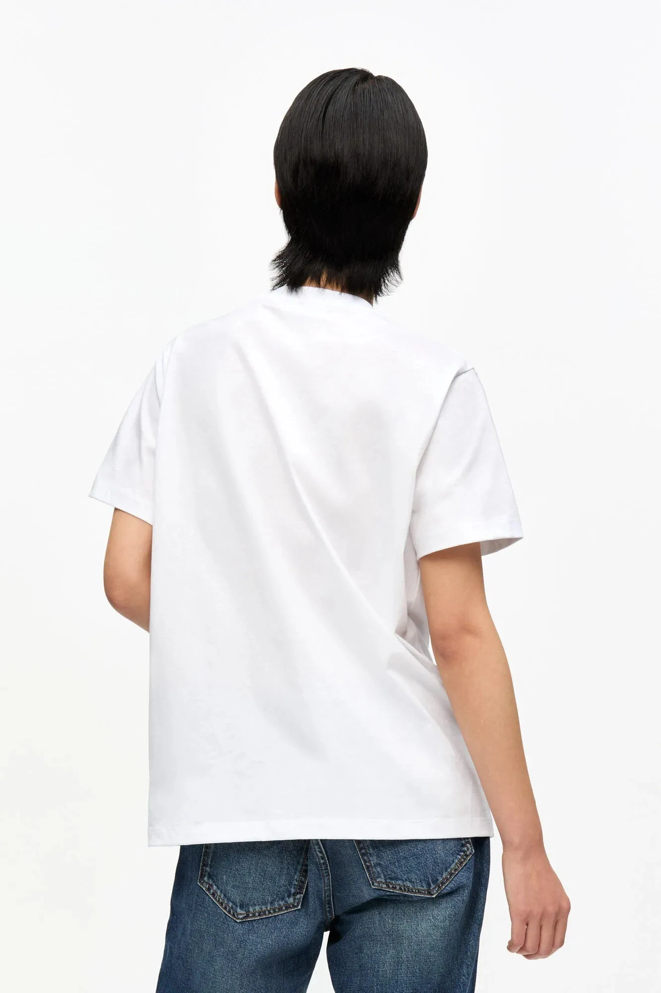 Breathable Material White Basic Cotton Jersey Teddy Relaxed T-shirt