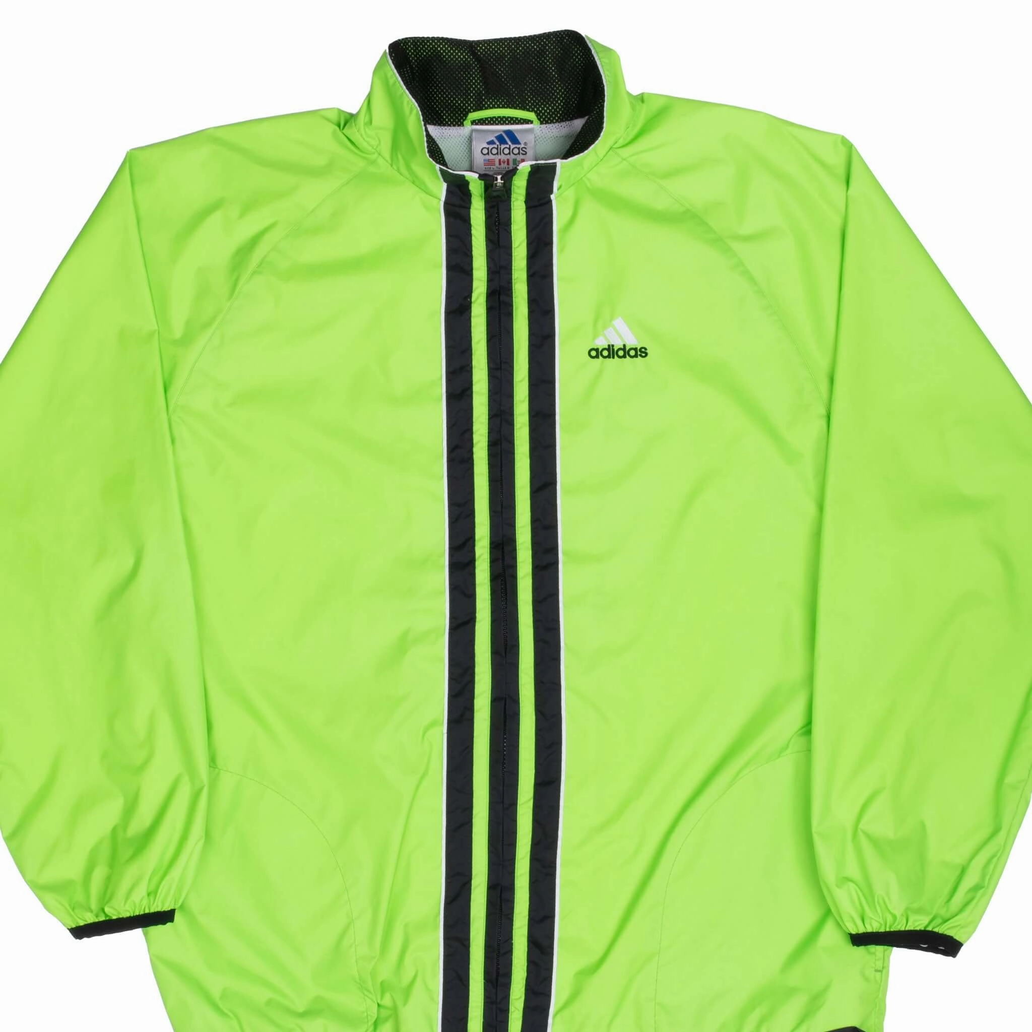VINTAGE ADIDAS NEON GREEN WINDBREAKER JACKET 1990S LARGE campers Trendy Jacket Design