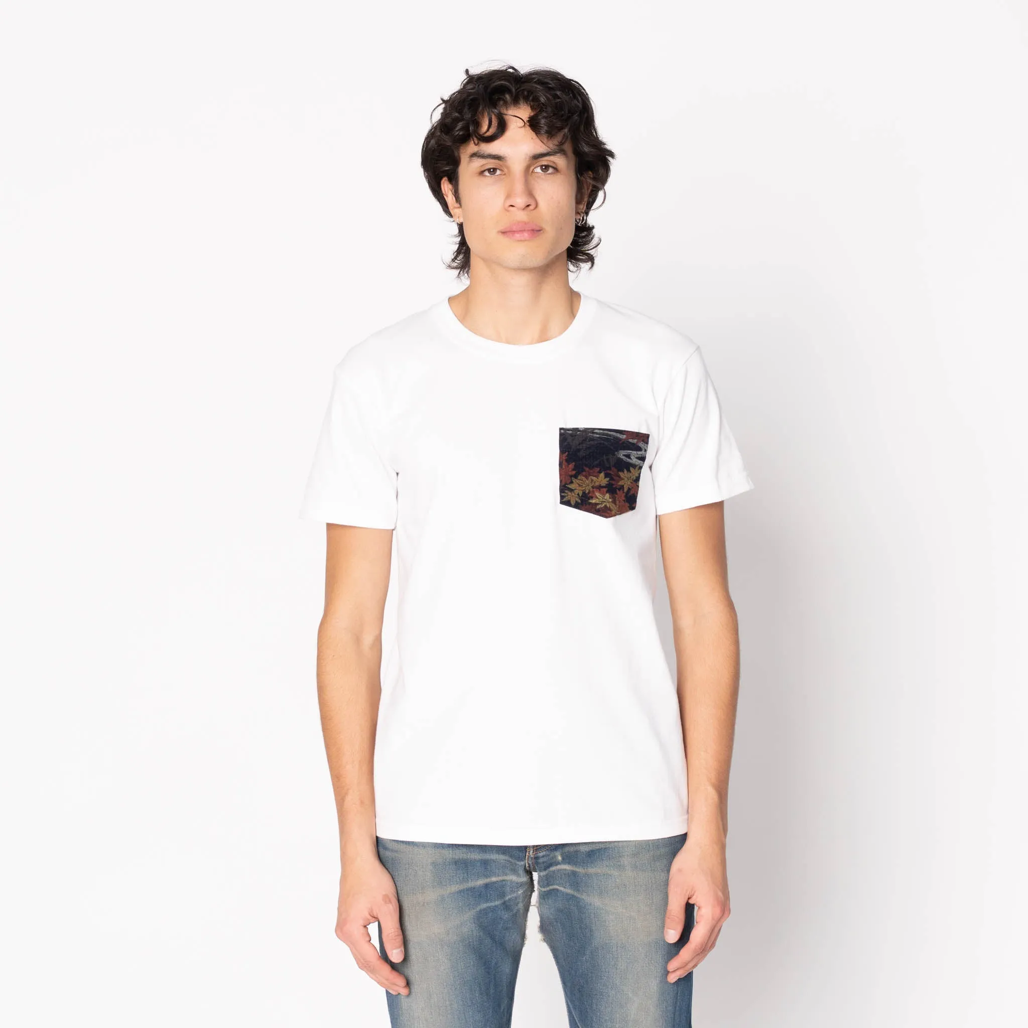 Pocket Tee - White - Printed Autumn - Navy All Day Wear Timeless Look Wear