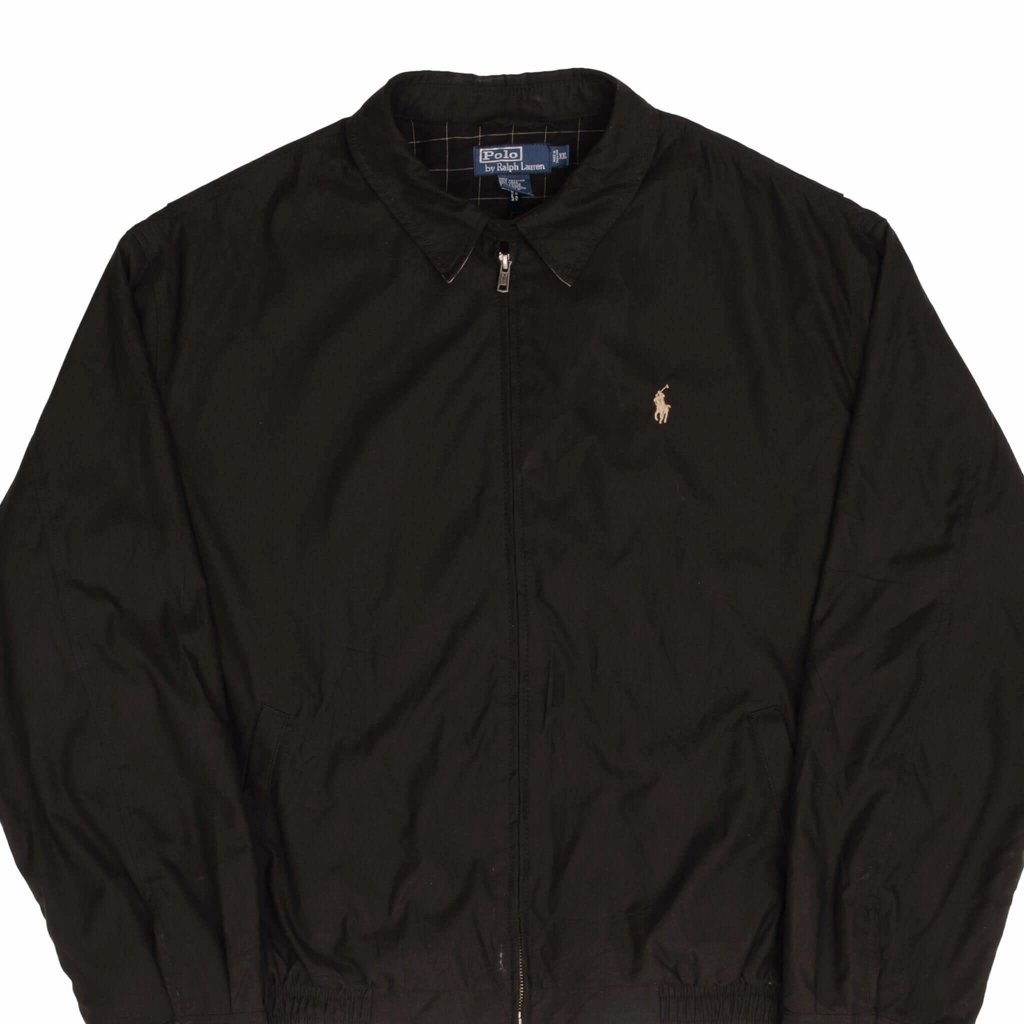 VINTAGE POLO RALPH LAUREN BLACK HARRINGTON GOLF JACKET 1990S SIZE 2XL SlitPockets