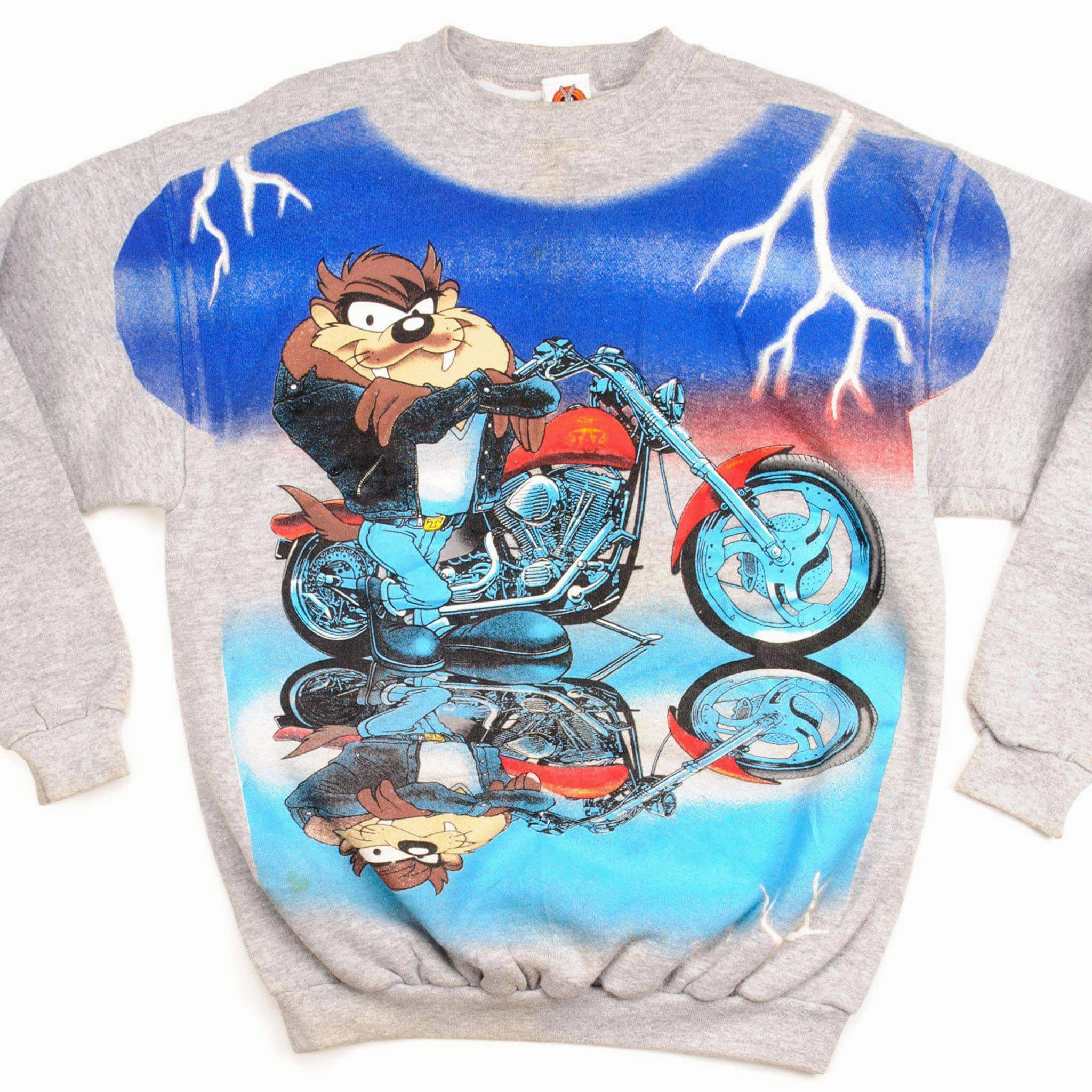 VINTAGE LOONEY TUNES TAZ BIKER SWEATSHIRT 1997 SIZE MEDIUM product industry position Cozy And Stylish