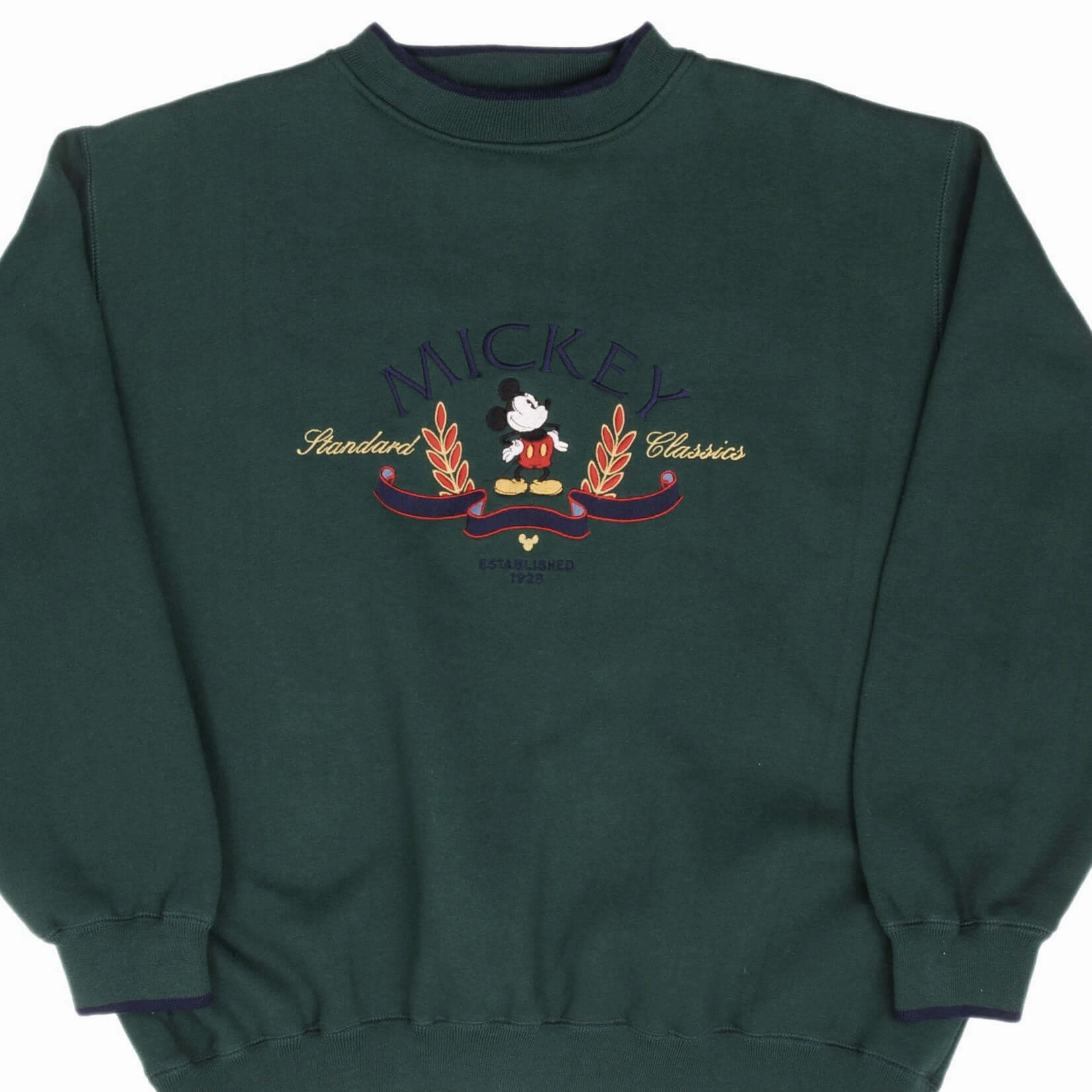 VINTAGE DISNEY MICKEY MOUSE EMBROIDERED 1990S PINE GREEN SWEATSHIRT SIZE XL product package deal Trendy Essentials