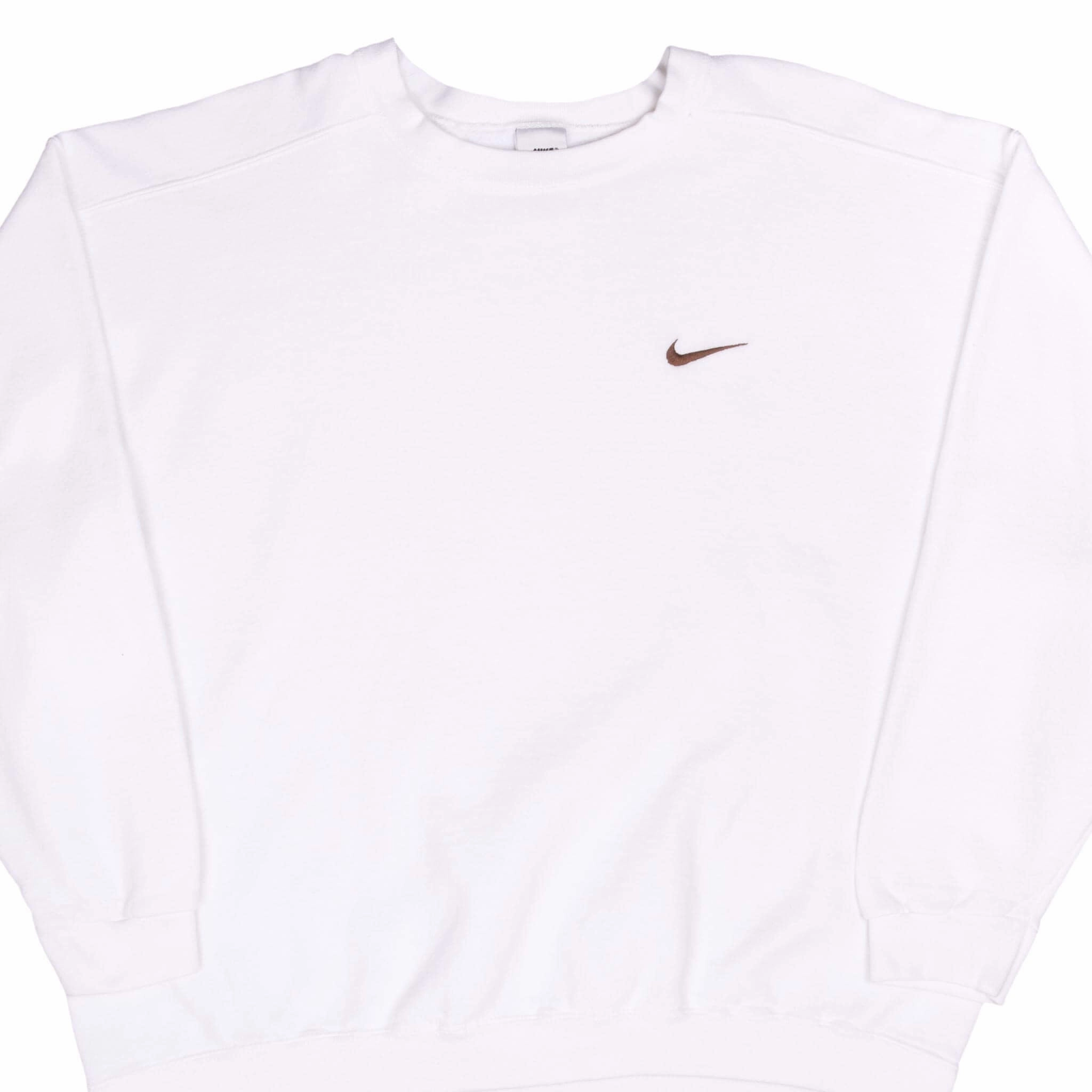 VINTAGE NIKE CLASSIC SWOOSH WHITE SWEATSHIRT 1990S XL MADE IN USA Versatile Outfit Casual Outerwear