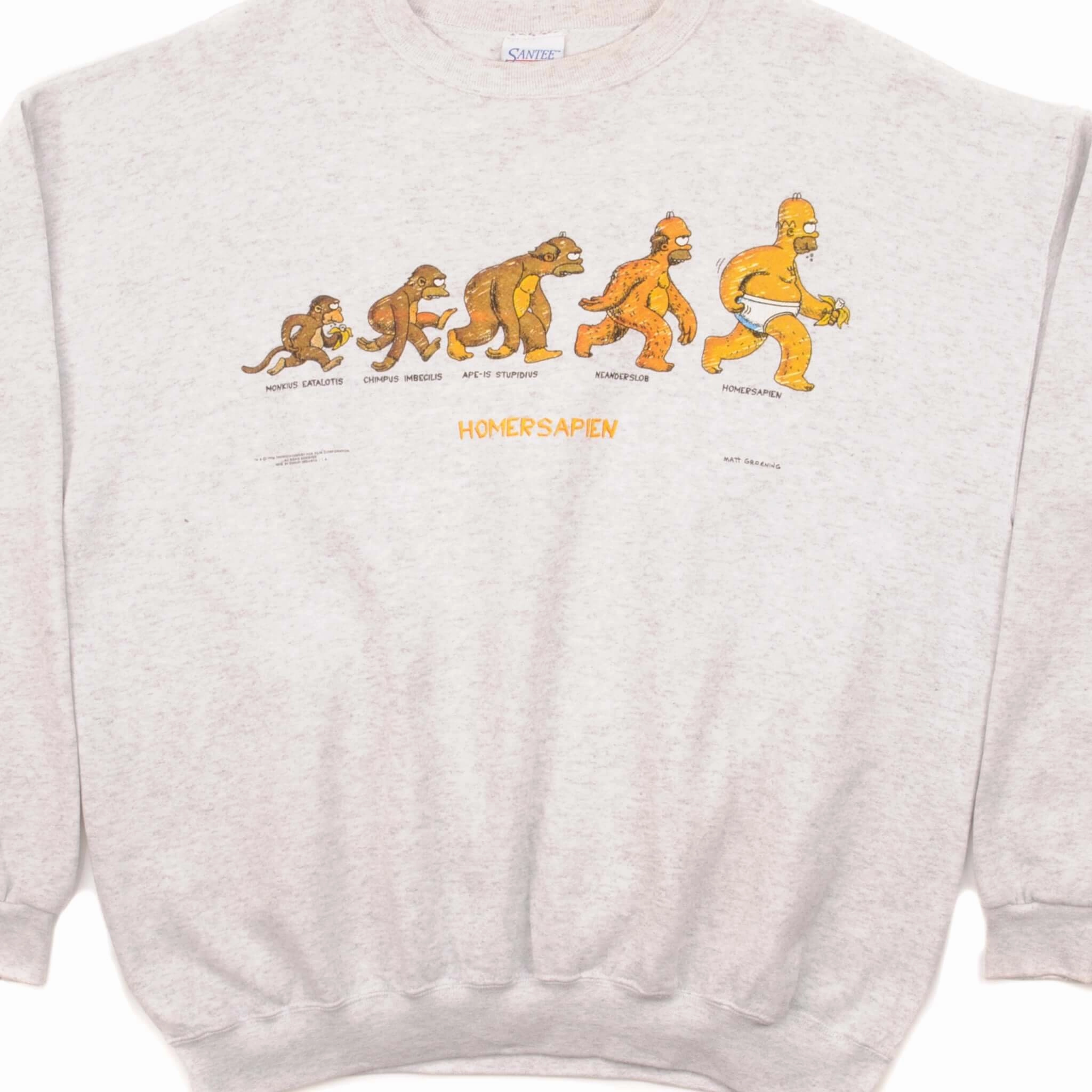 Soft Touch Fabric VINTAGE HOMER SIMPSON HOMERSAPIEN SWEATSHIRT 1996 SIZE XL MADE IN USA