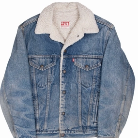 VINTAGE LEVIS SHERPA TRUCKER DENIM JACKET 1980S SIZE 34R XS MADE IN USA Office Look Performance Jacket