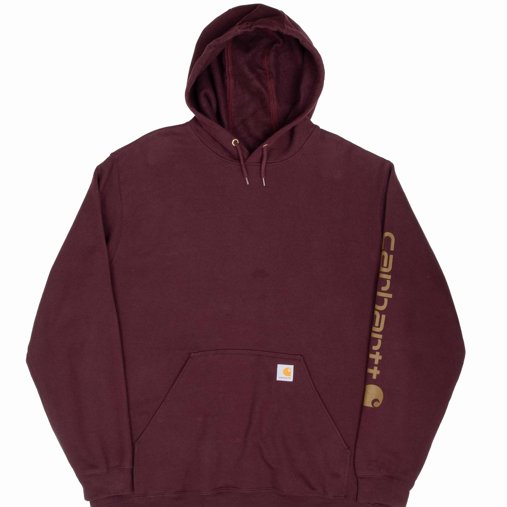 Fleece label accents VINTAGE CARHARTT CLASSIC BURGUNDY HOODIE SWEATSHIRT XL