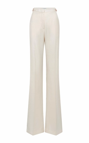 Carbon Infused Fabric Vesta Flared Pant in Ivory Virgin Wool Silk with Linen