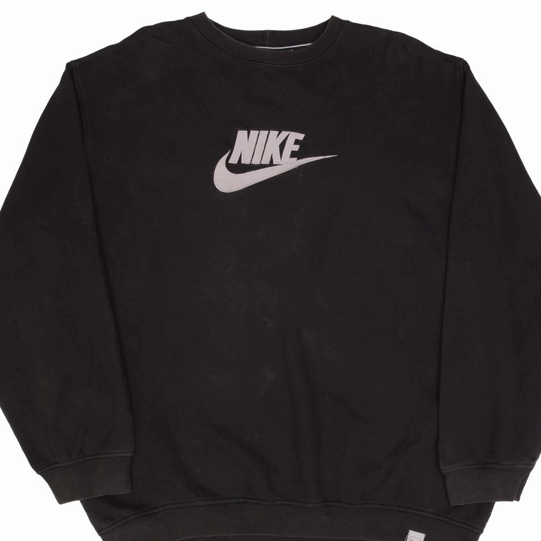Essential Bold Comfy Outfit VINTAGE NIKE SWOOSH SPELLOUT BLACK SWEATSHIRT 2000S SIZE 2XL