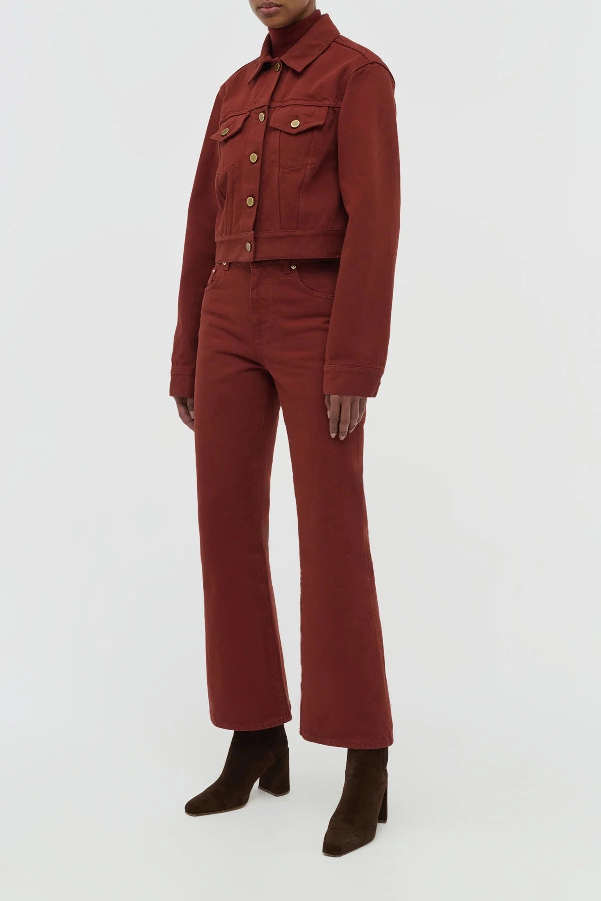 Stretch Comfort Ezra Bootcut Cropped Jean in Burnt Sienna Recycled Cotton Denim