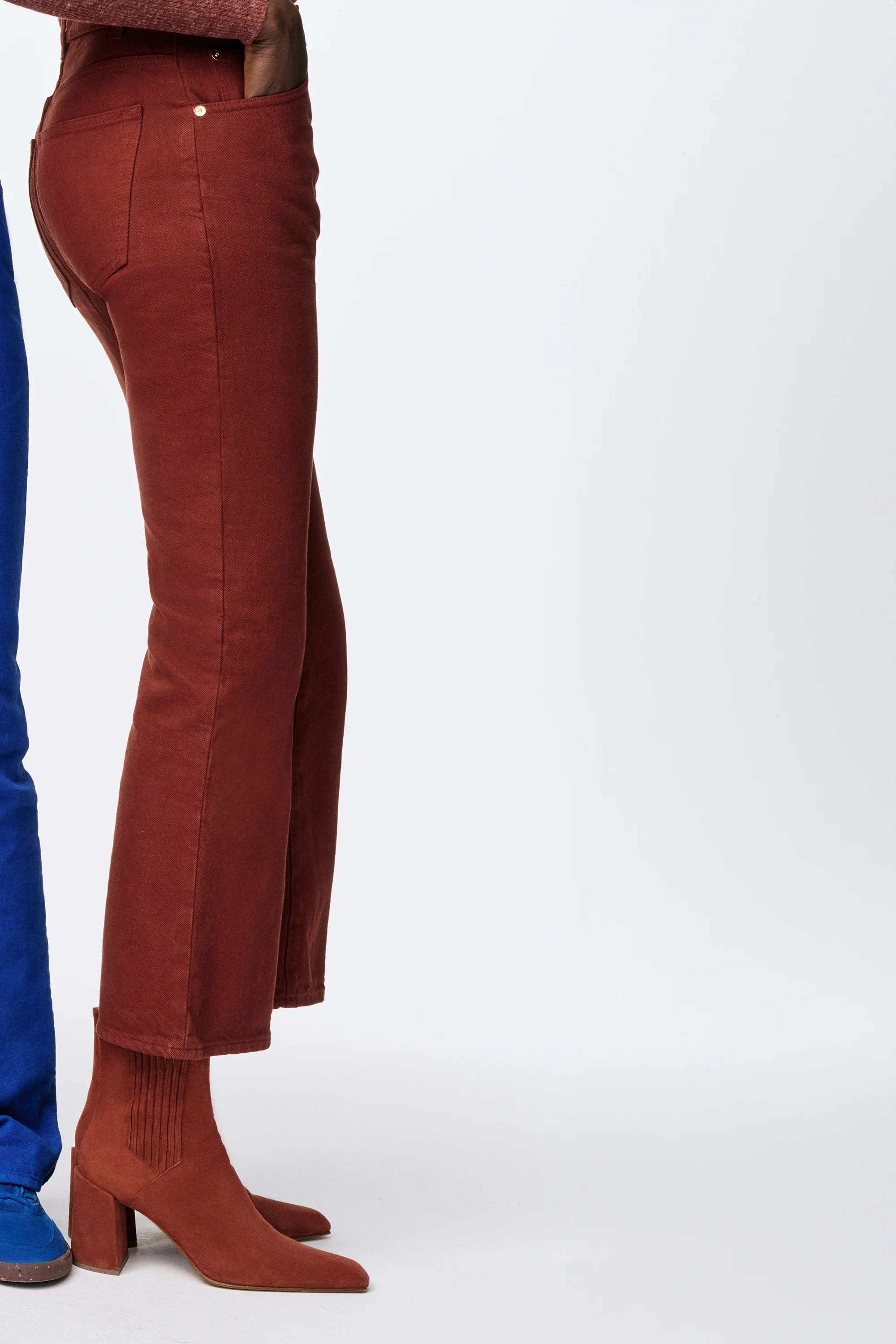 Ezra Bootcut Cropped Jean in Burnt Sienna Recycled Cotton Denim AbrasionResistant Sporty Fit