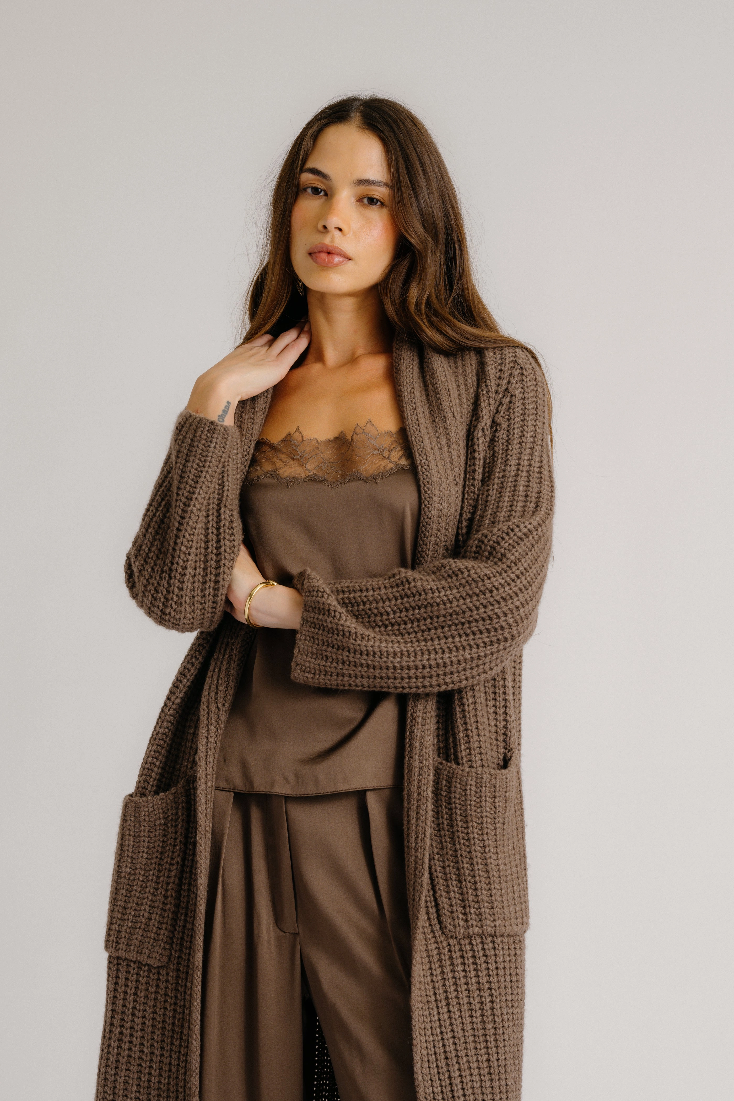Cozy Layer Fit EDEN SHAWL COLLAR CASHMERE DUSTER | SWISS BROWN