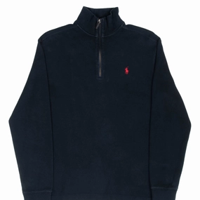 Business casual Weekend Minimal VINTAGE POLO RALPH LAUREN BLACK QUARTER 1/4 ZIP SWEATER 1990S MEDIUM