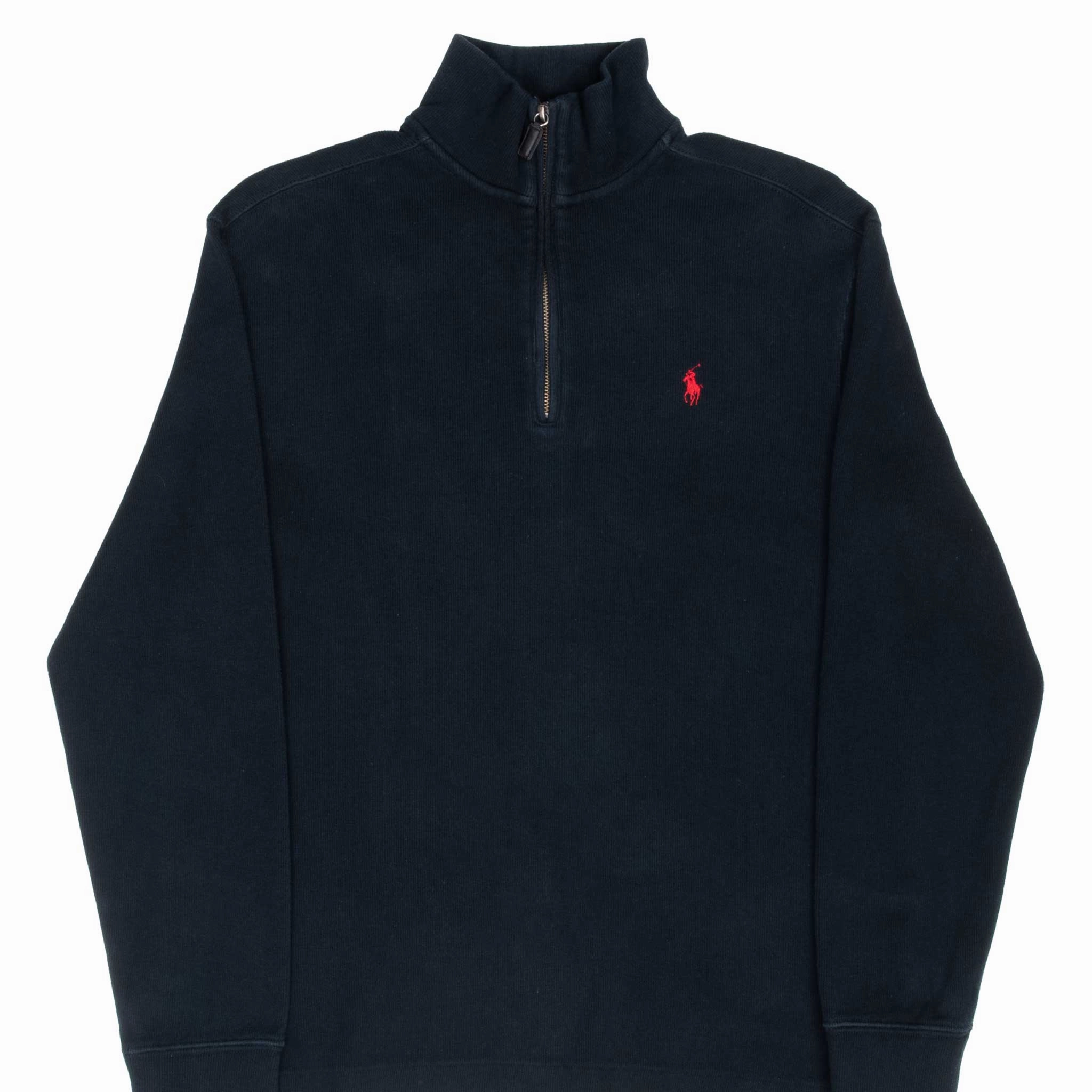 Business casual Weekend Minimal VINTAGE POLO RALPH LAUREN BLACK QUARTER 1/4 ZIP SWEATER 1990S MEDIUM