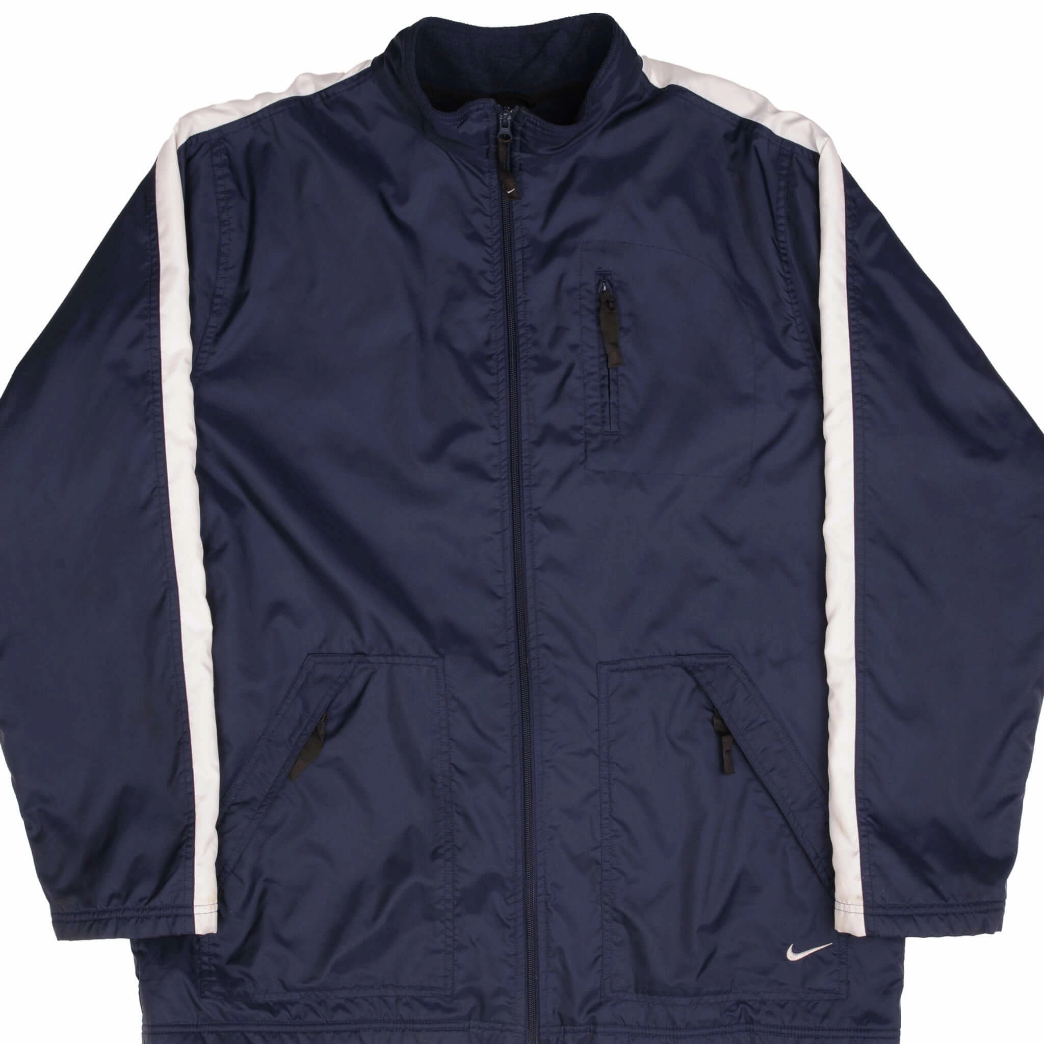 VINTAGE NIKE SWOOSH BLUE HEAVYWEIGHT WINDBREAKER JACKET 2000S SIZE LARGE Weatherproof Coating