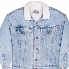 VINTAGE LEVIS SHERPA WHITE TAB TRUCKER BLUE DENIM JACKET 1990S LARGE MADE IN USA Adore Cold Weather Wear