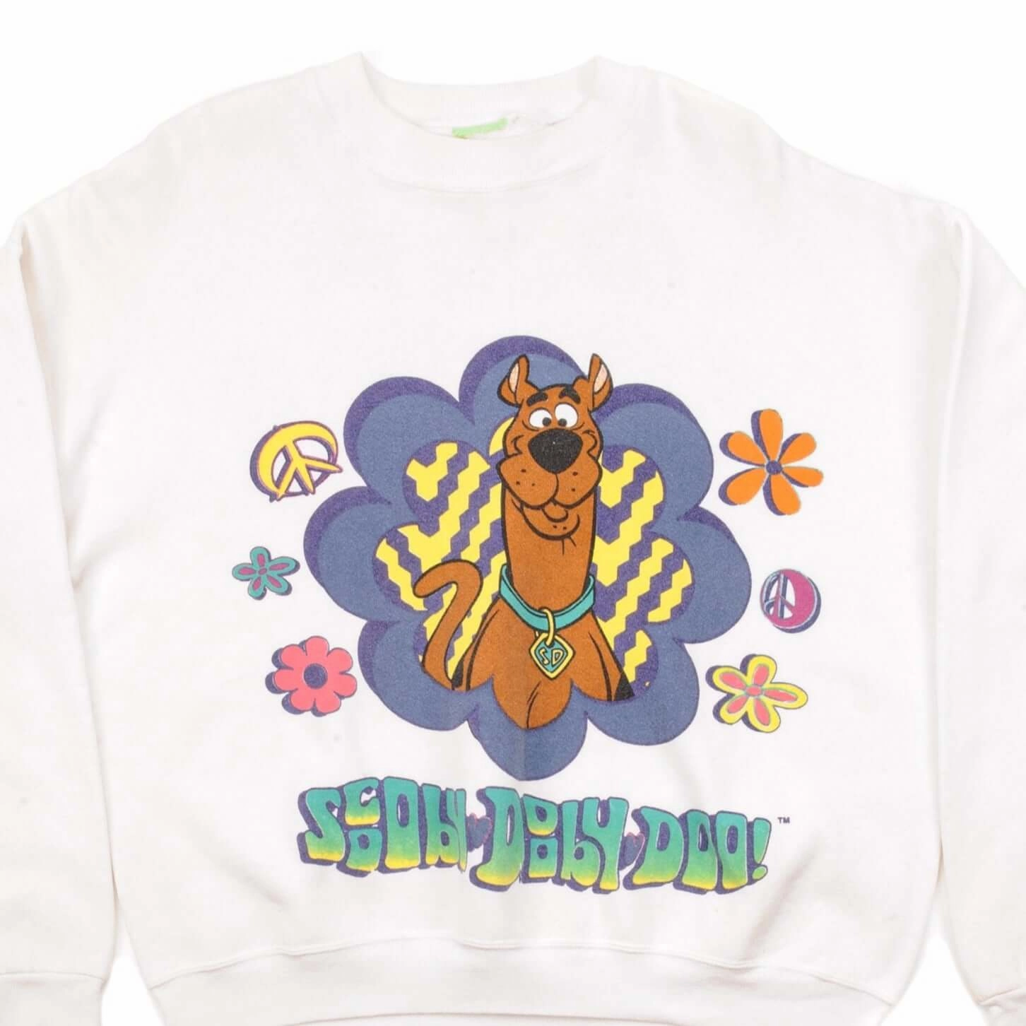 VINTAGE SCOOBY DOO PEACE AND LOVE WHITE SWEATSHIRT 1990S SIZE XL Sustainable Fabric