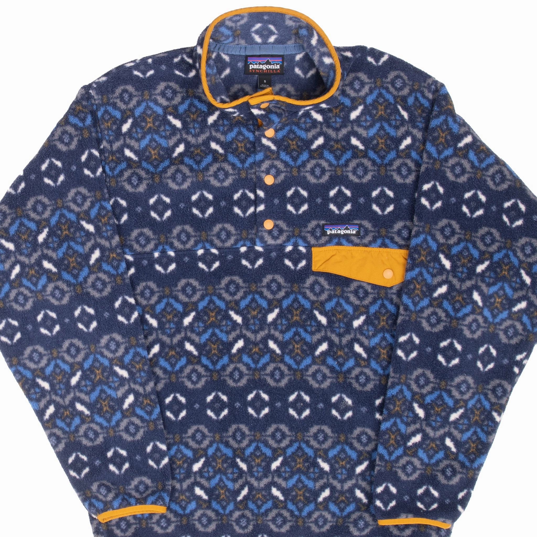 VINTAGE PATAGONIA SYNCHILLA SNAP T BLUE MONOGRAM PULLOVER FLEECE JACKET SMALL suburban residents dry-cleanable