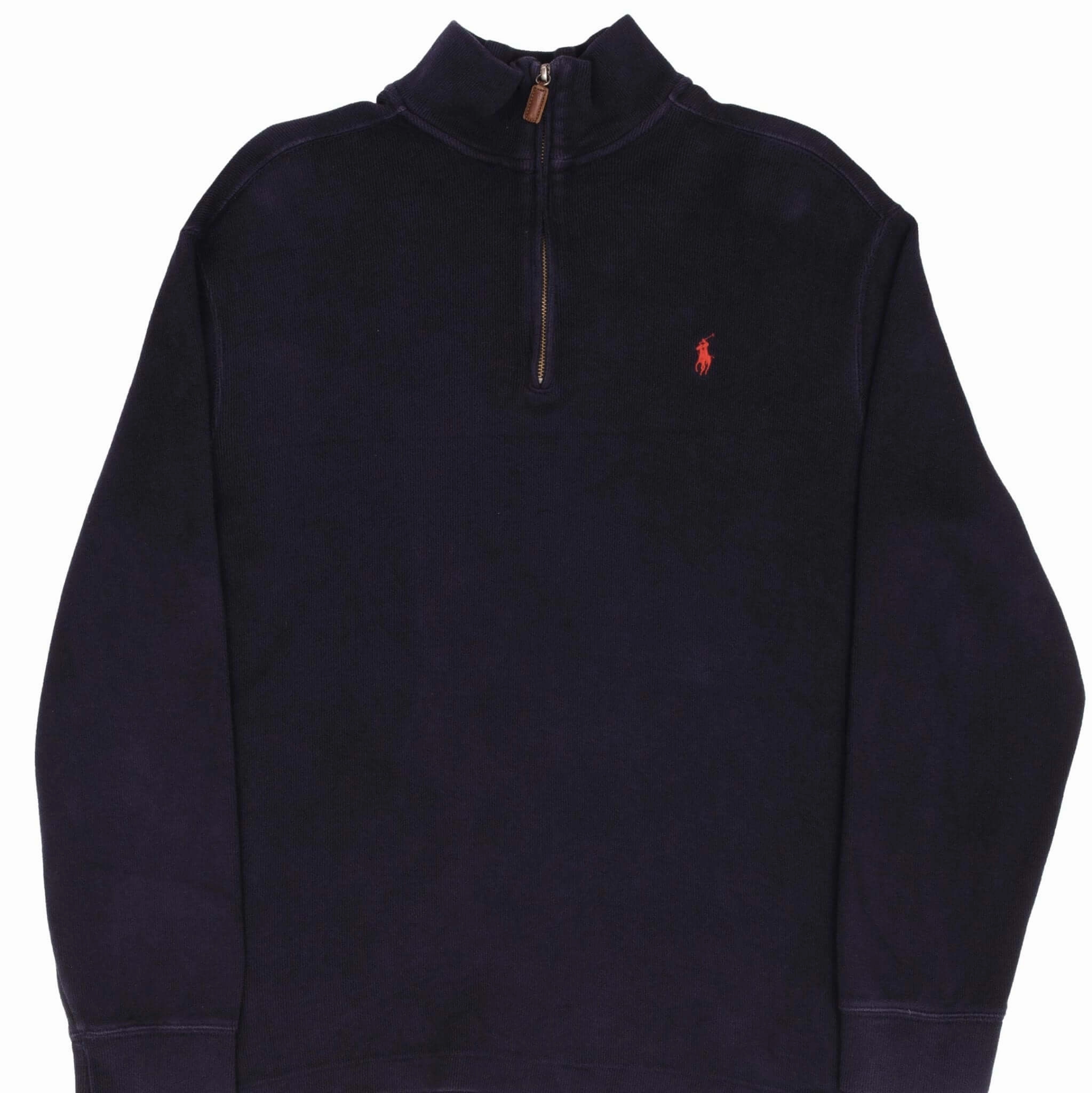 Chic Hoodie rainy day wear VINTAGE POLO RALPH LAUREN NAVY BLUE QUARTER 1/4 ZIP SWEATER 1990S SIZE LARGE