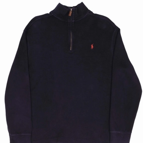 Chic Hoodie rainy day wear VINTAGE POLO RALPH LAUREN NAVY BLUE QUARTER 1/4 ZIP SWEATER 1990S SIZE LARGE