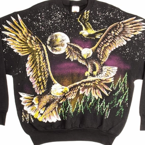VINTAGE ALL OVER PRINT BALD EAGLES SWEATSHIRT 1994 SIZE LARGE goes with shorts product metallic glamour