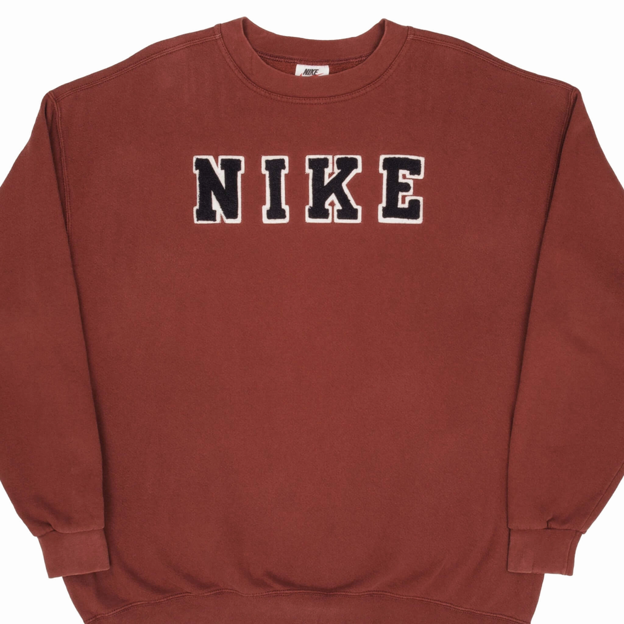Weekend Comfort product brand loyalty VINTAGE NIKE SPELLOUT BURGUNDY SWEATSHIRT 1990S SIZE XL MADE IN USA