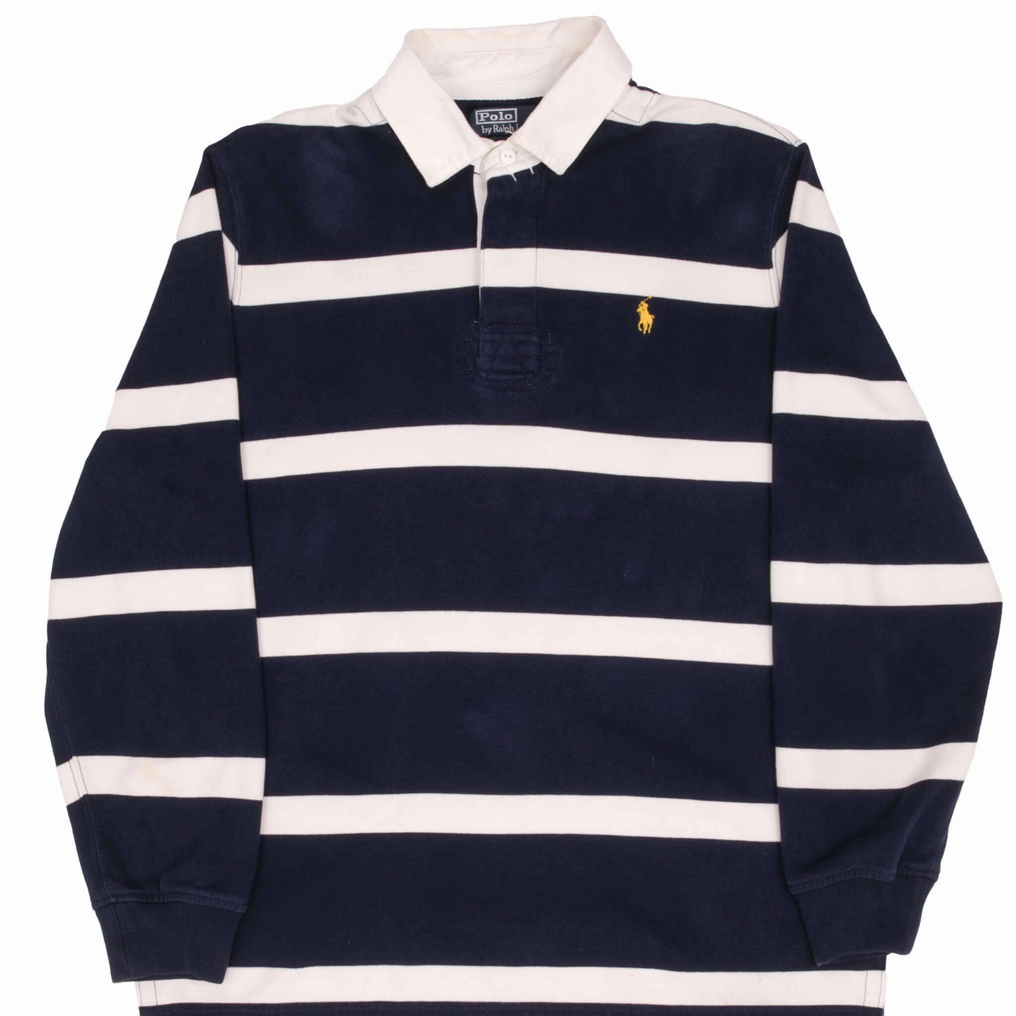 VINTAGE RALPH LAUREN BLUE & WHITE STRIPED RUGBY POLO SHIRT 1990S SIZE LARGE belt accents Beach Cover