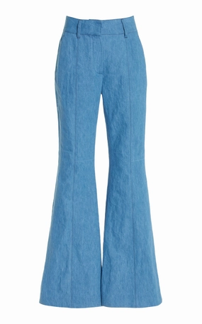 Casual Comfort Wear Organic Cotton Blend Rhein Pant in Light Blue Recycled Cotton Linen Denim