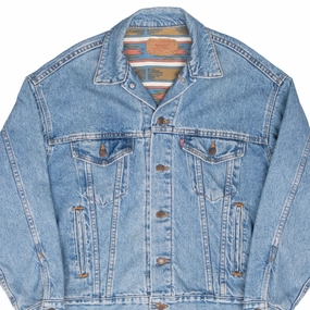 VINTAGE LEVIS TYPE 3 AZTEK LINED DENIM JACKET 4 POCKETS 1980S MEDIUM MADE USA Non Bulky Silhouette Expose