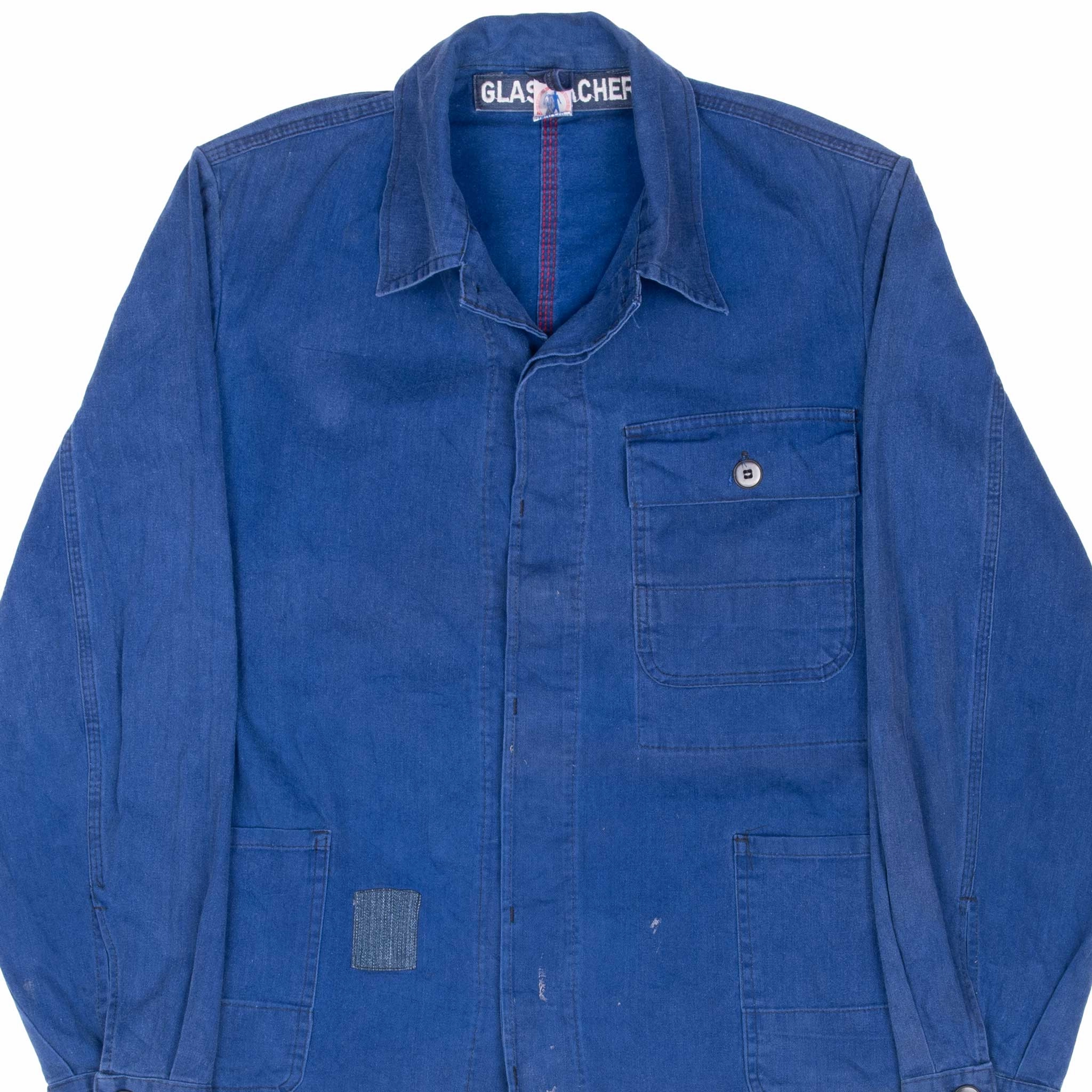 VINTAGE FRENCH WORKWEAR TWILL HERRINGBONE BUCKING DREINAHT JACKET 1960S MEDIUM Double Stitched Construction