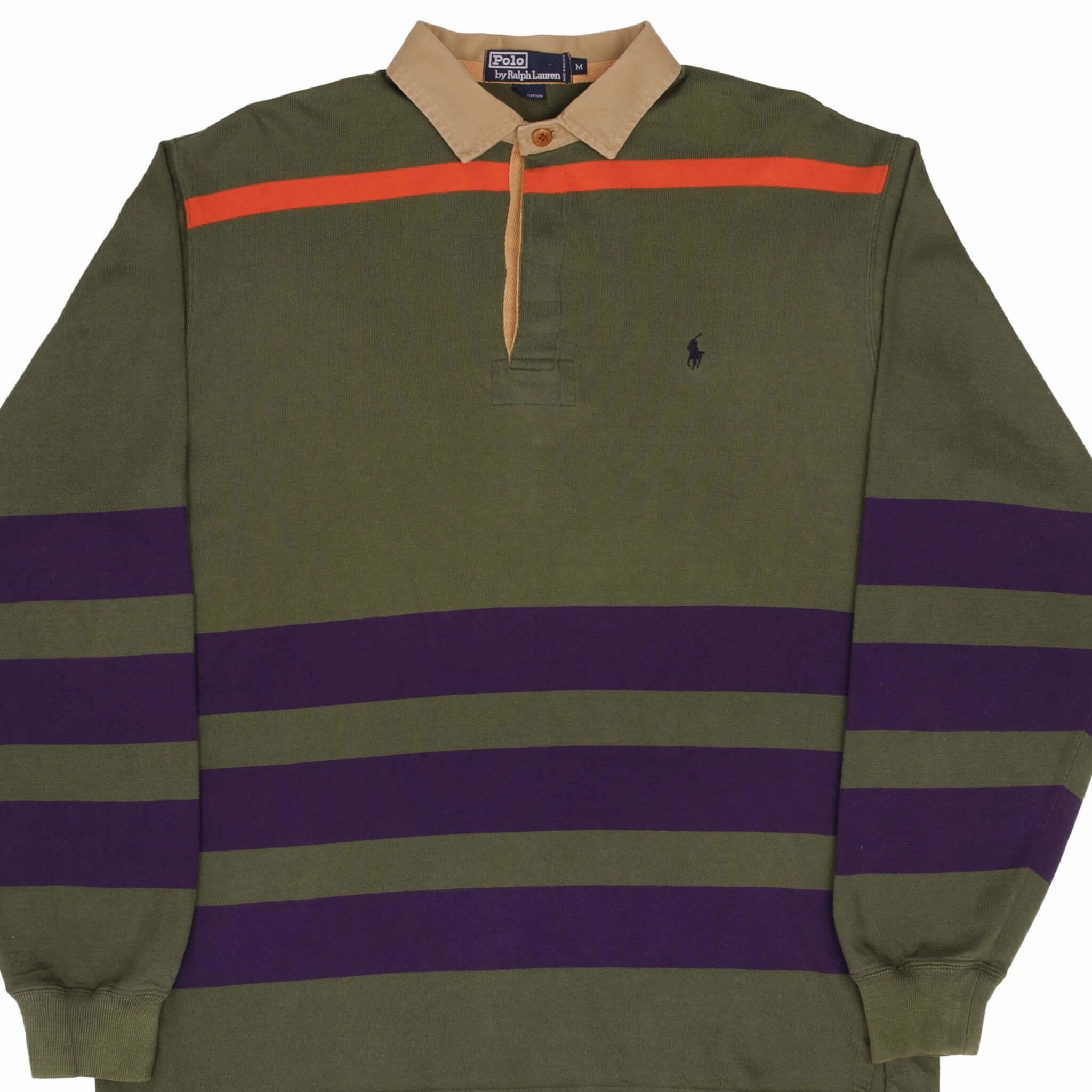 Outdoor Active VINTAGE RALPH LAUREN GREEN & BLUE STRIPED RUGBY POLO SHIRT 1990S SIZE MEDIUM