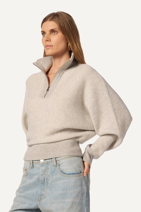 AMBER MOCK NECK HALF ZIP CASHMERE DOLMAN | FOGGY/GARDENIA Sport Fit Versatile knitwear