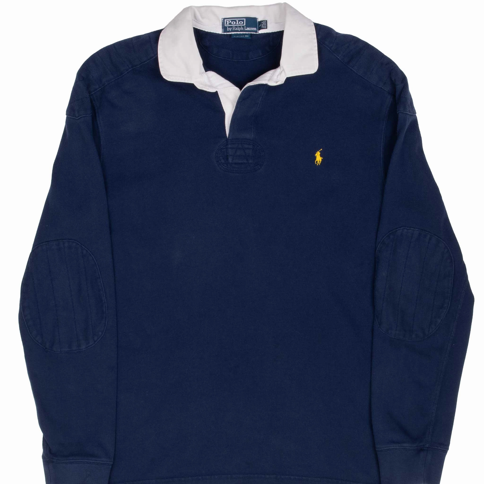 VINTAGE RALPH LAUREN BLUE RUGBY POLO SHIRT 1990S LARGE Relaxed Hoodie Comfort Layering